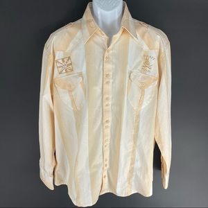 Enzo Denim Men’s Orange White Button Front Pirate Shirt XL